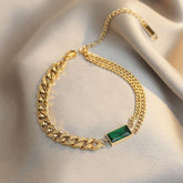 Classic Geometric Rectangle Green Crystal Stainless Steel Set